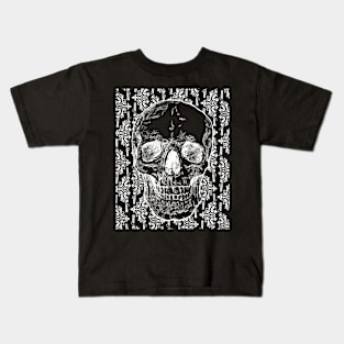 Vintage Goth Skull and Wallpaper Kids T-Shirt